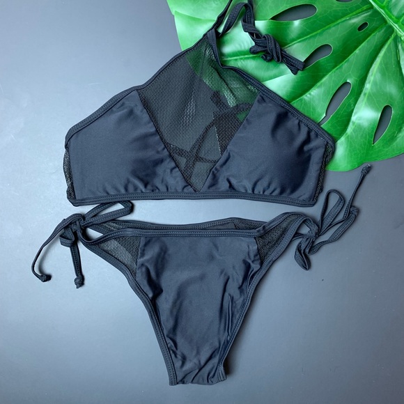 REE BEES|| BLACK TIE MESH BIKINI SET - Picture 3 of 6